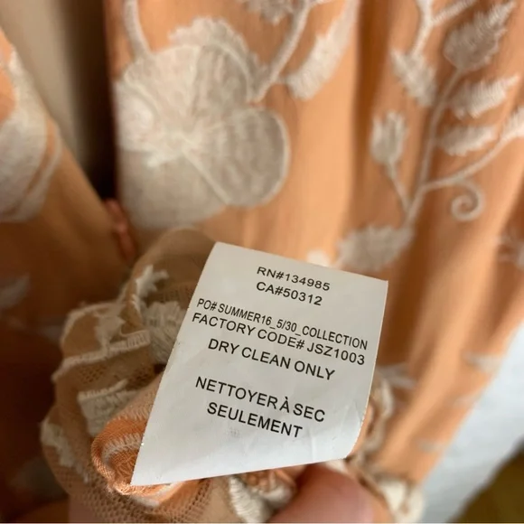 For Love & Lemons Mia Maxi Peach Lace Dress Floral Embroidered Sheer Panel XS - Picture 15 of 15